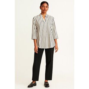 Baishenggt Striped Tunic Top  M Black White V Neck 3/4 Sleeve Blouse Office